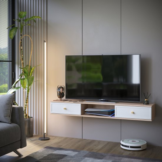 Тумба под телевизор KONSENSA Амьен 150x20x30 см ЛДСП цвет белый/коричневый