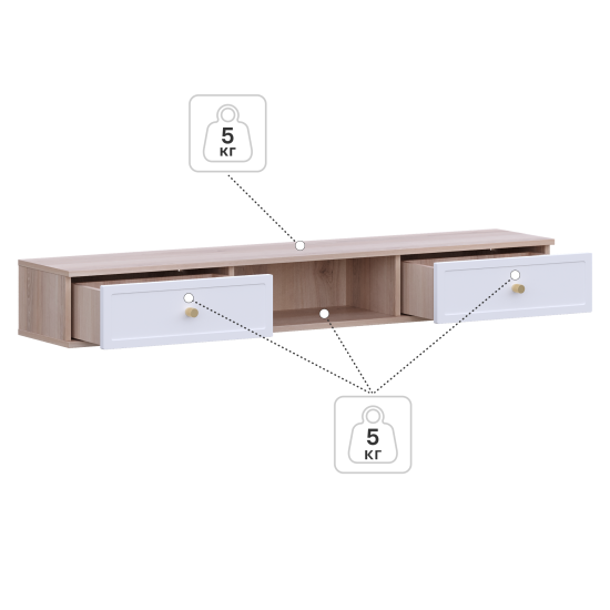 Тумба под телевизор KONSENSA Амьен 150x20x30 см ЛДСП цвет белый/коричневый