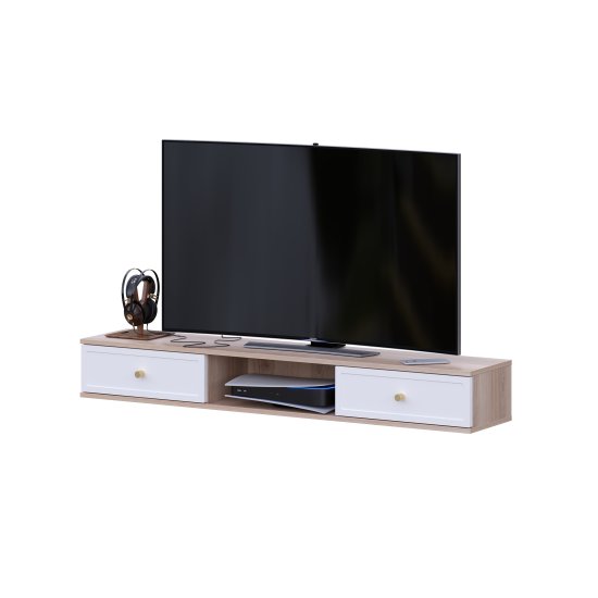 Тумба под телевизор KONSENSA Амьен 150x20x30 см ЛДСП цвет белый/коричневый