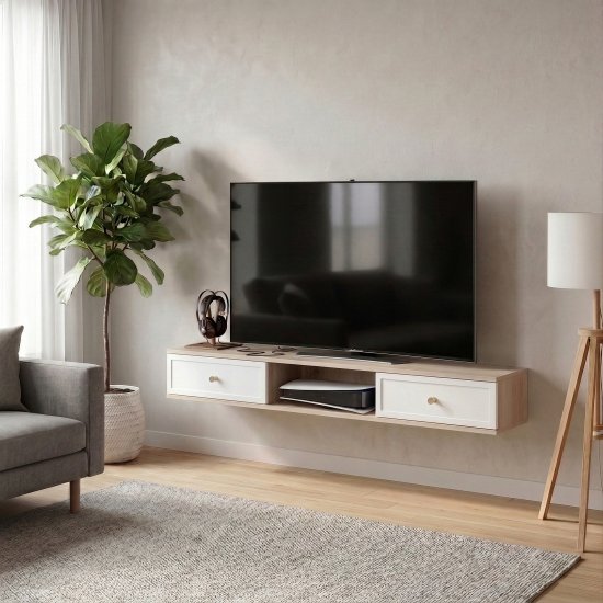 Тумба под телевизор KONSENSA Амьен 150x20x30 см ЛДСП цвет белый/коричневый
