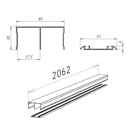 Комплект направляющих для раздвижных дверей KONSENSA 206.2 см цвет черный