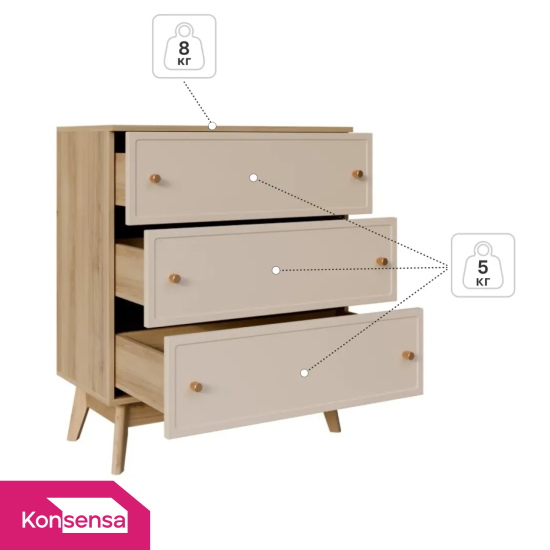 Комод KONSENSA Амьен 3 ящика 80x94x41.7 см ЛДСП цвет бежевый