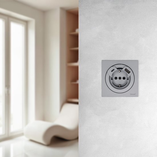 Розетка TC+USB встраиваемая Osen с заземлением цвет серый