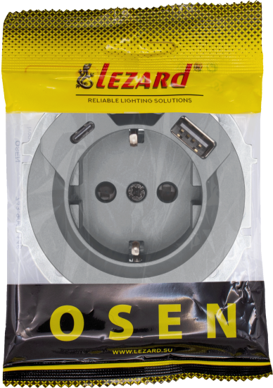 Розетка TC+USB встраиваемая Lezard Osen с заземлением цвет серый