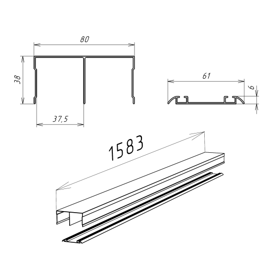 Комплект направляющих для раздвижных дверей KONSENSA 158.3 см цвет черный