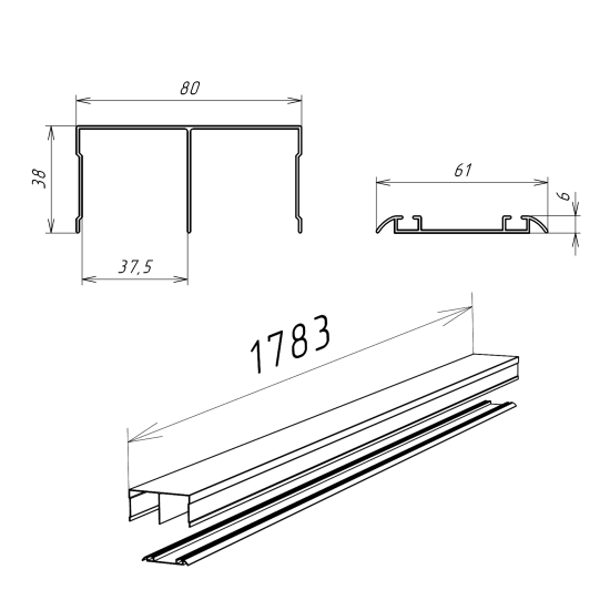 Комплект направляющих для раздвижных дверей KONSENSA 178.3 см цвет черный