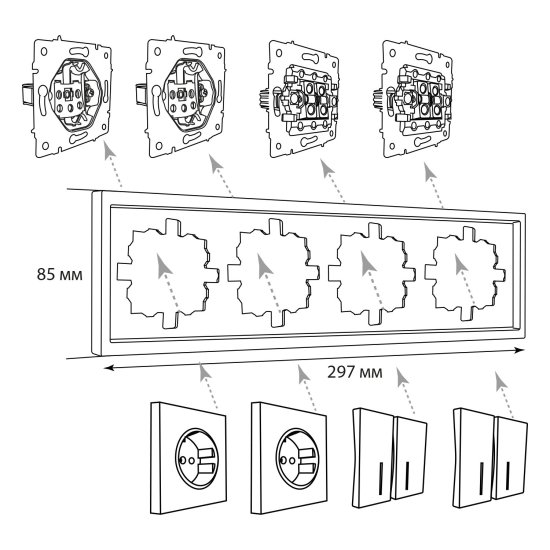 Рамка для розеток и выключателей Zima 4 поста цвет слоновая кость