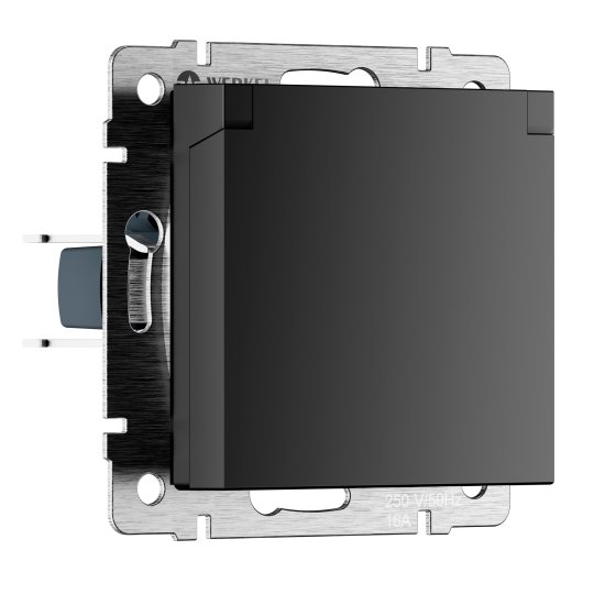 Розетка встраиваемая Werkel с заземлением с крышкой и шторками цвет черный