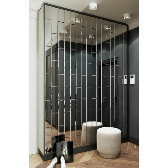 Плитка зеркальная прямоугольная 400х100х4 мм Continent серебряная с фацетом (4 шт.=0,16 кв.м)