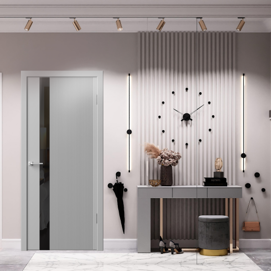 Комплект двери Синди-5 остекленная 60x200 см эмаль цвет гейнсборо с добором 150 мм