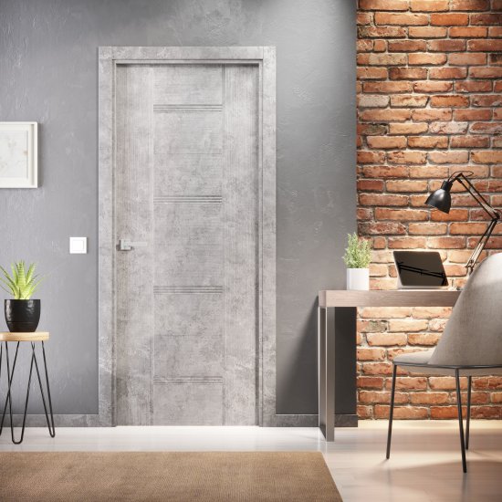 Комплект двери Виктория глухая 60x200 см финиш бумага цвет бетон без доборов