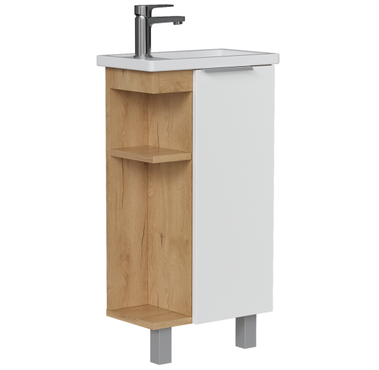 Тумба под накладную раковину KONSENSA Сохо белая 40x78 мини-раковина Cersanit Como цвет корпуса желтый