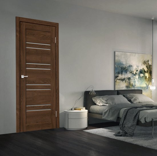 Комплект двери Лайн 1 со стеклом 80x200 см Hardflex цвет дуб тернер венге с добором 100 мм