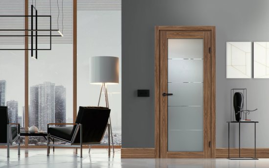 Комплект двери Толедо со стеклом 70x200 см CPL цвет орех галант с добором 100 мм