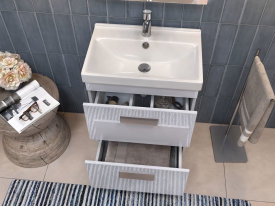 Тумба в ванную Vigo Milo 60-0-2 60x80 см ДСП цвет белый глянец с раковиной Sanita Luxe Fest 60