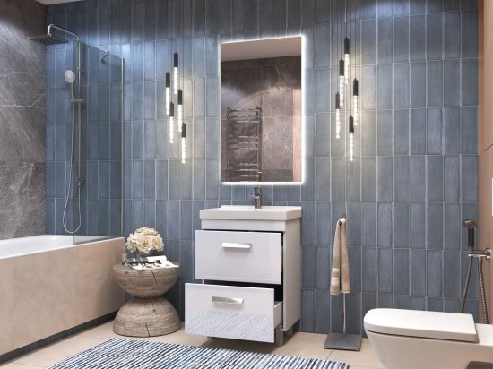 Тумба в ванную Vigo Milo 60-0-2 60x80 см ДСП цвет белый глянец с раковиной Sanita Luxe Fest 60