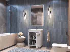 Тумба в ванную Vigo Milo 60-2-0 60x80 см ДСП цвет белый глянец с раковиной Sanita Luxe Fest 60