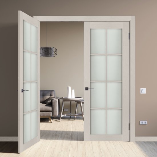 Комплект двери Пьемонт остекленная 70x200 см HardFlex цвет платина светлая с добором 150 мм