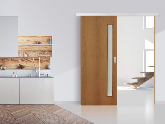 Комплект двери со стеклом 80x200 см финиш бумага цвет орех с добором 100 мм