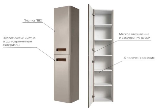 Тумба под накладную раковину Гарда 60x60 шкаф пенал цвет корпуса бежевый