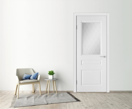 Комплект двери Стелла со стеклом 60x200 см эмаль белый без доборов