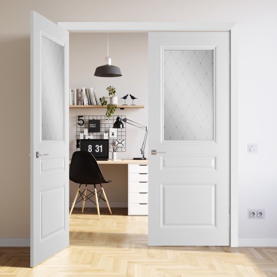 Комплект двери Стелла со стеклом 60x200 см эмаль белый без доборов