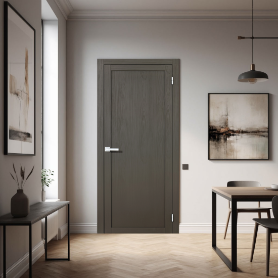 Дверь межкомнатная глухая Корсика 80x200 см полипропилен цвет каменное дерево с замком и петлями