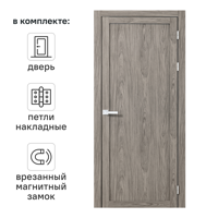 Дверь межкомнатная глухая Корсика 60x200 см полипропилен цвет орех текстурный с замком и петлями