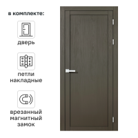 Дверь межкомнатная глухая Корсика 60x200 см полипропилен цвет каменное дерево с замком и петлями