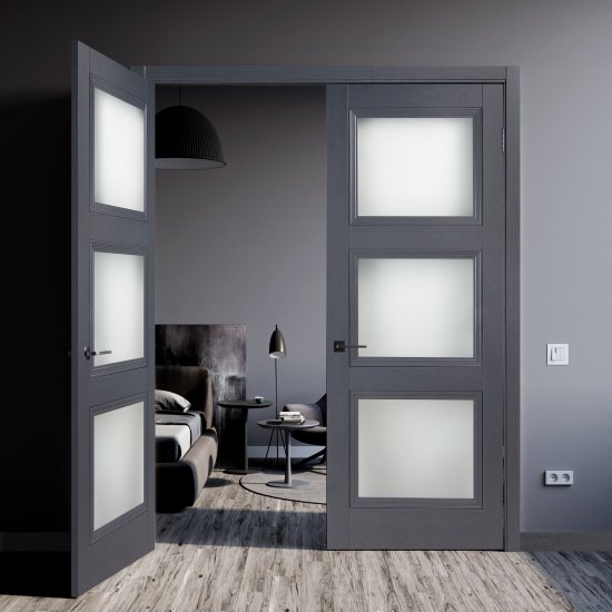 Комплект двери Трилло со стеклом 90x200 см Hardflex цвет грей легно с добором 150 мм