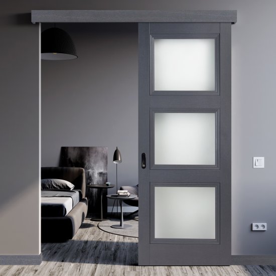 Комплект двери Трилло со стеклом 90x200 см Hardflex цвет грей легно с добором 200 мм