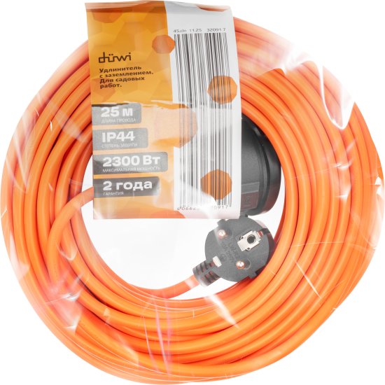 Удлинитель-шнур Duwi 1 розетка с заземлением 25 м 2200 Вт цвет оранжевый