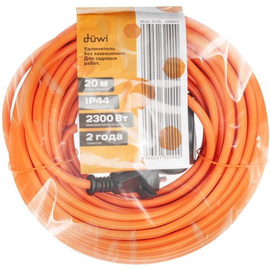 Удлинитель-шнур Duwi 1 розетка без заземления 20 м 2200 Вт цвет оранжевый