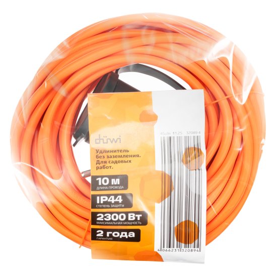 Удлинитель-шнур Duwi 1 розетка без заземления 10 м 2200 Вт цвет оранжевый