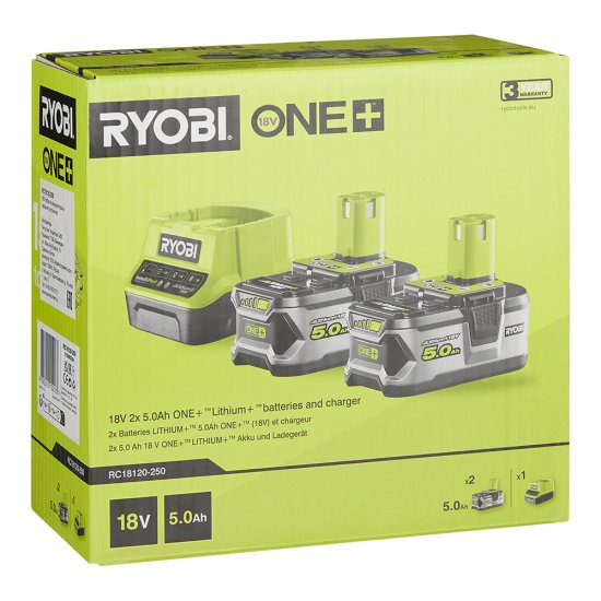 Аккумулятор Ryobi One+ RC18120-250 18 В 5Ач Li-Ion 18 В с зарядным устройством в комплекте (2 шт.) (15643676)