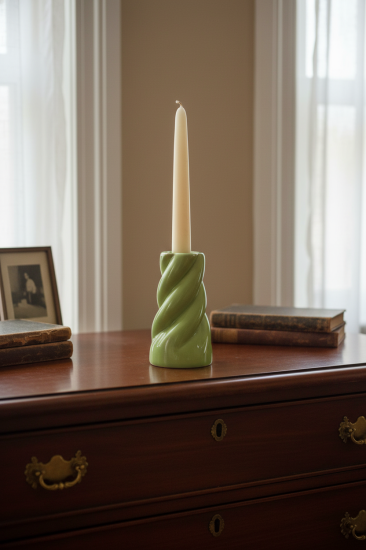 Подсвечник 13 см керамика цвет салатовый