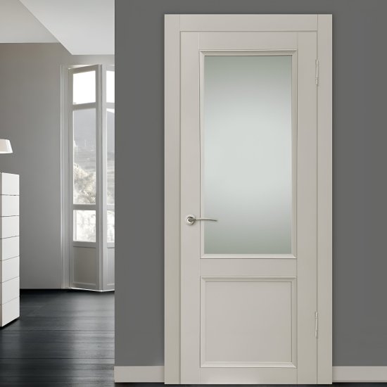 Дверь межкомнатная со стеклом Рондо 90x200 см Hardflex цвет серый с замком и петлями