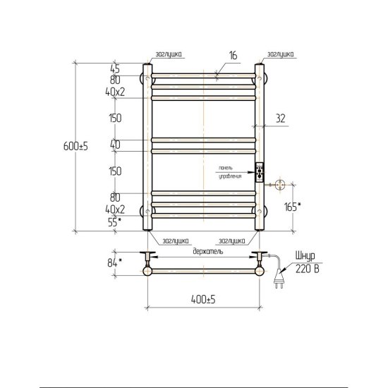 Полотенцесушитель электрический Тера Богема 600х432 мм 69 Вт с терморегулятором правый хром