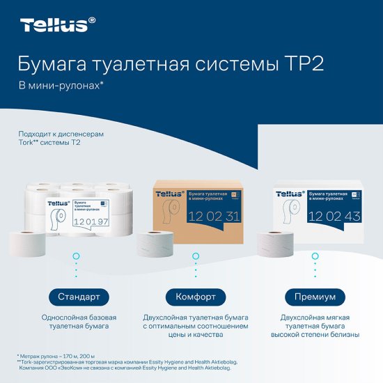 Туалетная бумага Tellus ТР-2 Комфорт в мини-рулонах 170 м (12 шт.) (120231)