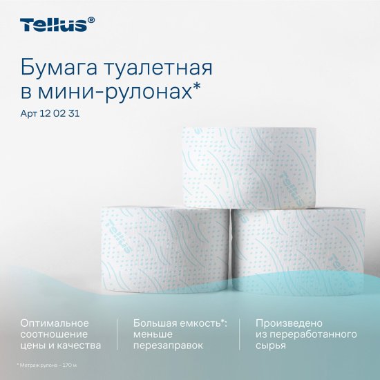 Туалетная бумага Tellus ТР-2 Комфорт в мини-рулонах 170 м (12 шт.) (120231)