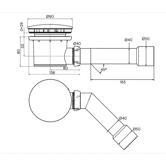 Сифон для душевого поддона Wirquin Турбийон 40-40/50 мм со съёмным стаканом слив d50 мм с выпуском d70 мм с соединением 40/50 мм (30987196)