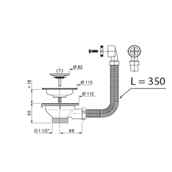 Выпуск для мойки Wirquin 3 1/2 с переливом белый/черный (30987205)