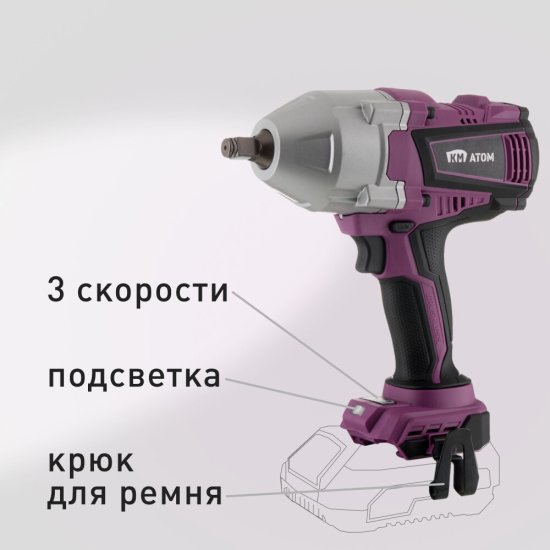 Гайковерт ударный аккумуляторный бесщеточный КМ АТОМ 18 В без АКБ и ЗУ (CIW-184BL)