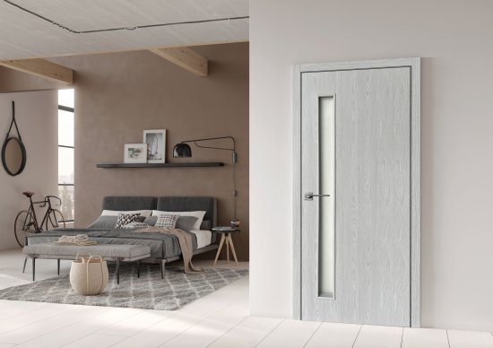 Дверь межкомнатная со стеклом Ясень 90x200 см Hardflex цвет серый с замком