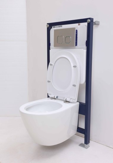 Комплект инсталляция Grant с унитазом Aura Торнадо безободковый с микролифтом клавиша цвет хром