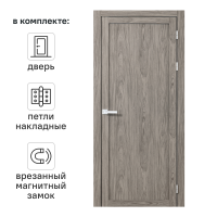 Дверь межкомнатная глухая Корсика 80x230 см полипропилен цвет орех текстурный с замком и петлями