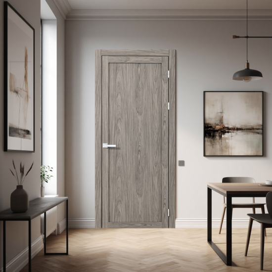 Дверь межкомнатная глухая Корсика 80x230 см полипропилен цвет орех текстурный с замком и петлями