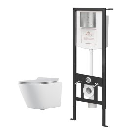 Комплект инсталляция и унитаз Culto Eddy безободковый с микролифтом клавиша цвет белый