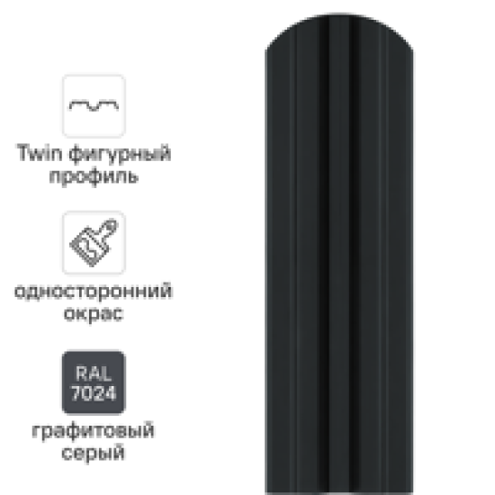Штакетник стальной Twin фигурный 100 мм 1.5 м односторонний RAL 7024 темно-серый 10 шт.