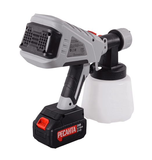 Краскопульт аккумуляторный Ресанта 75/17/3, 20 В Li-ion 4 Ач, 0.8 л/мин